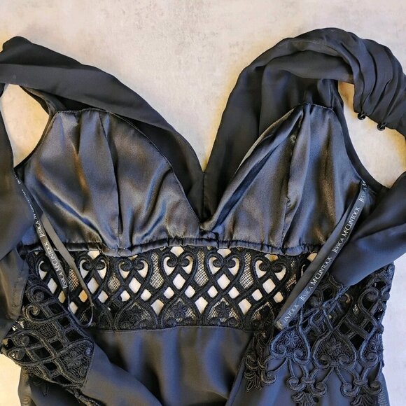 Vtg Cache Dress Womens 6/8 Black Evening Cutout Prom Formal Wedding Whimsigoth - Picture 15 of 16